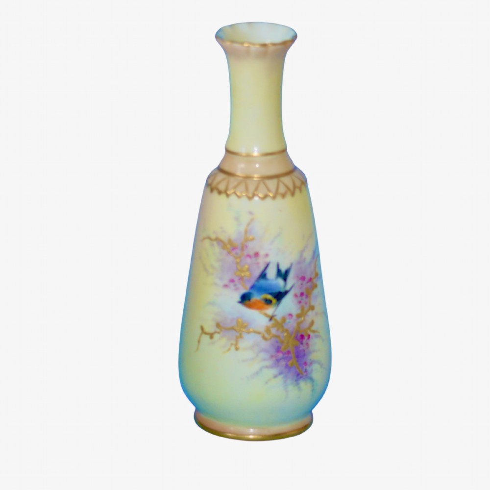 18981902 locke co worcester vase with bird and floral painted decoration