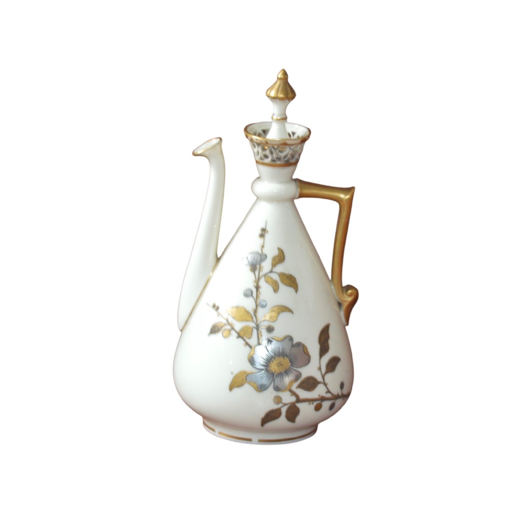 a royal worcester 'old ivory' aesthetic movement porcelain ewer and cover dated 1884