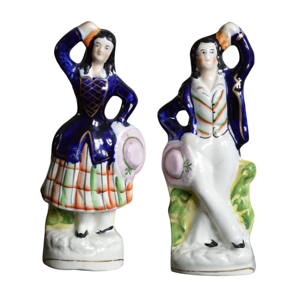 pair of staffordshire figures of village dancers c1860