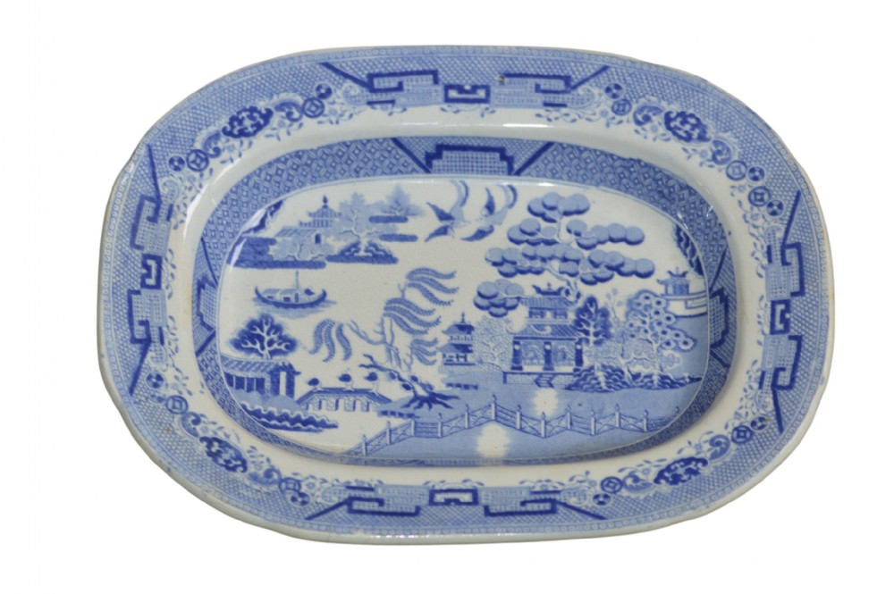 19th century swansea dillwyn platter 'improved willow' pattern
