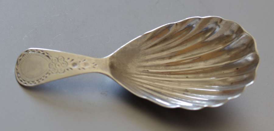 A George III Silver Bright Cut Engraved Caddy Spoon, London 1790