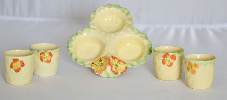 Primula pattern, Pottery 3 Egg Cup Tray c1920/30 Primula pattern