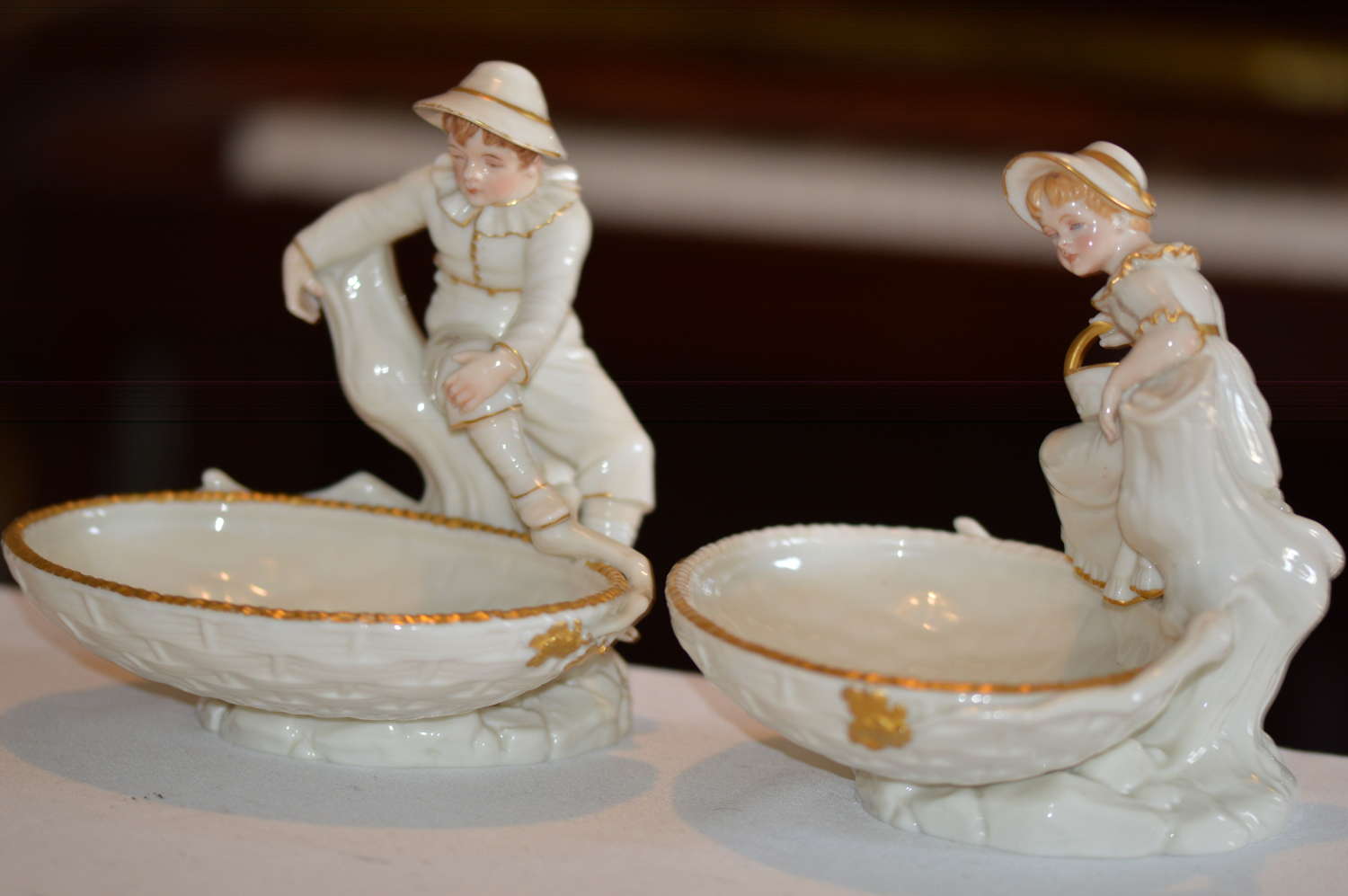 1882 Pair of Royal Worcester Figural Comports in the Hadley Style