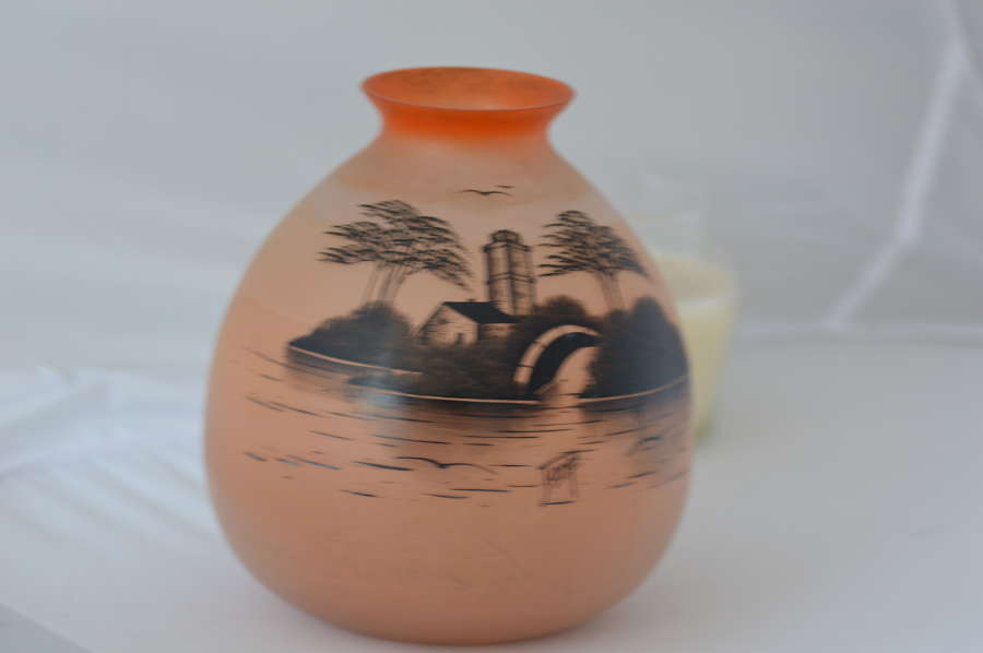 Art Deco Handprinted on Opaque Glass Vase signed JOMA from around 1930