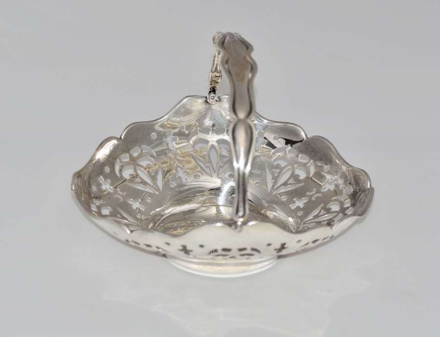 1910 Pierced Silver Swing Handled Sweetmeat Basket by William Neale