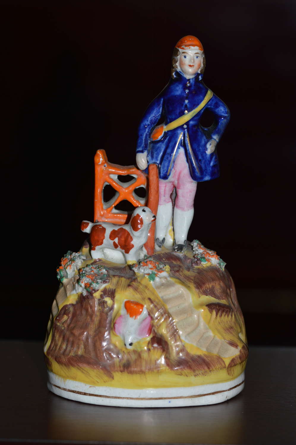 C1860 Victorian Staffordshire Figure Hunter with Gun on a Small Hill