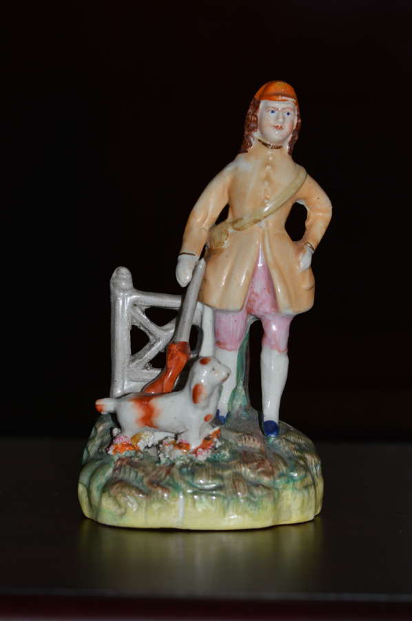 C1860 Victorian Staffordshire Miniature Figure of a Man and his dog