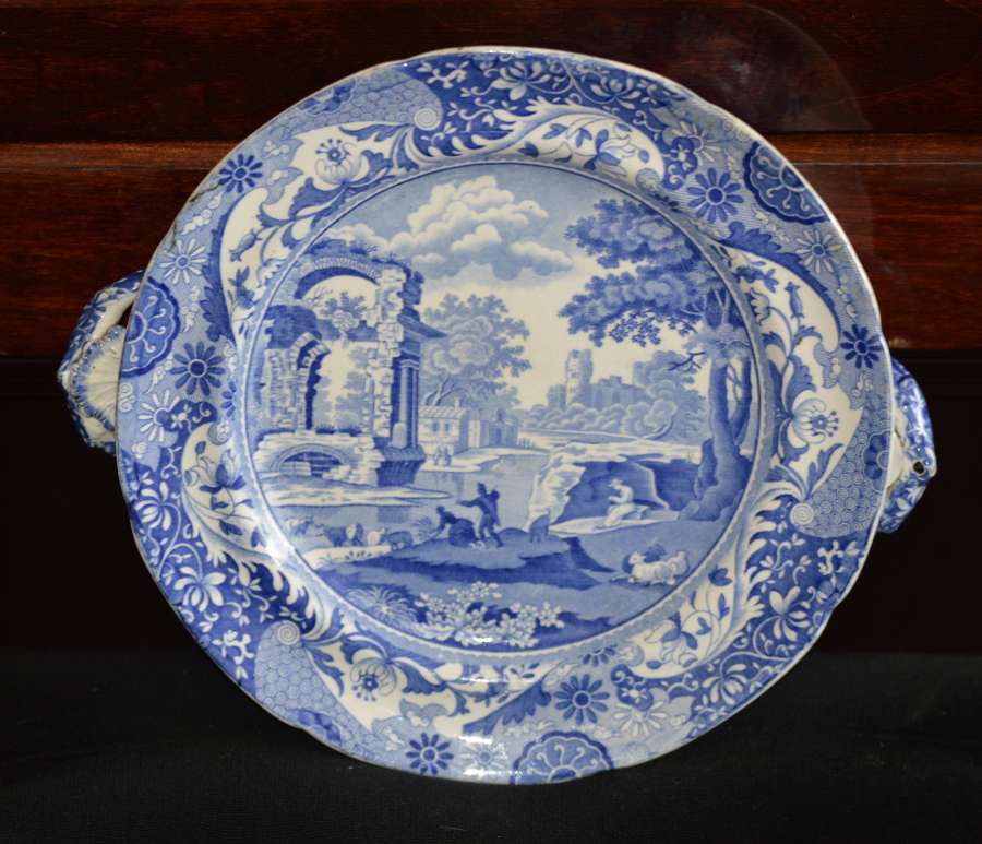 Early 19c Blue and White Spode Italian Pattern Hot Water Plate