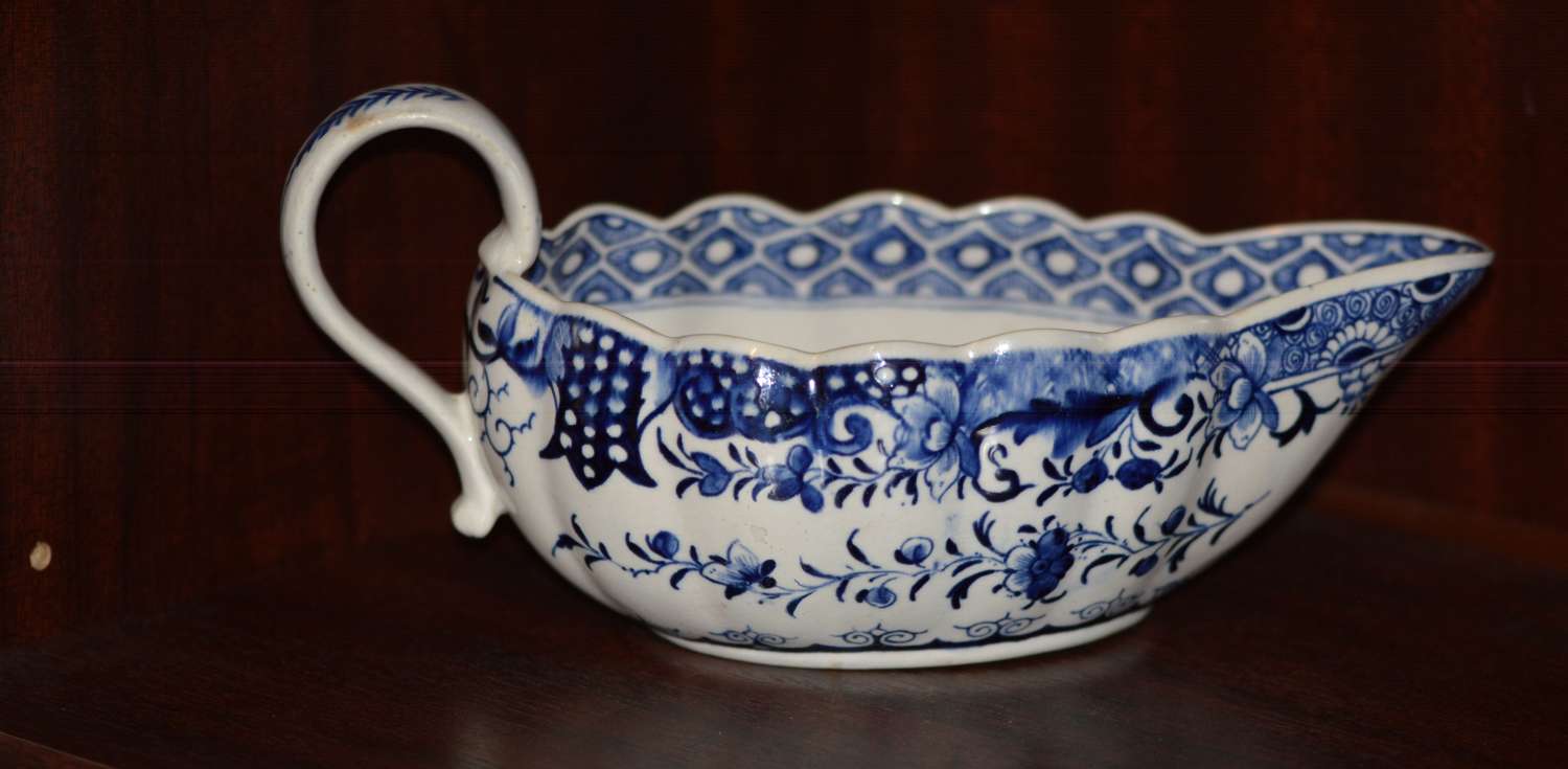 18th Century Derby Blue and White Chinoiserie Sauce Boat