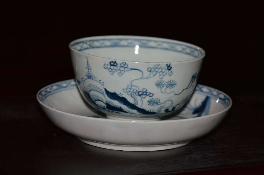 C1770 Liverpool Porcelain "Cannon Ball" Pattern Tea Bowl and Saucer
