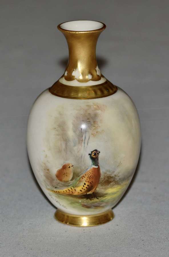 Delightful 1919 Royal Worcester Pheasant Vase by James Stinton