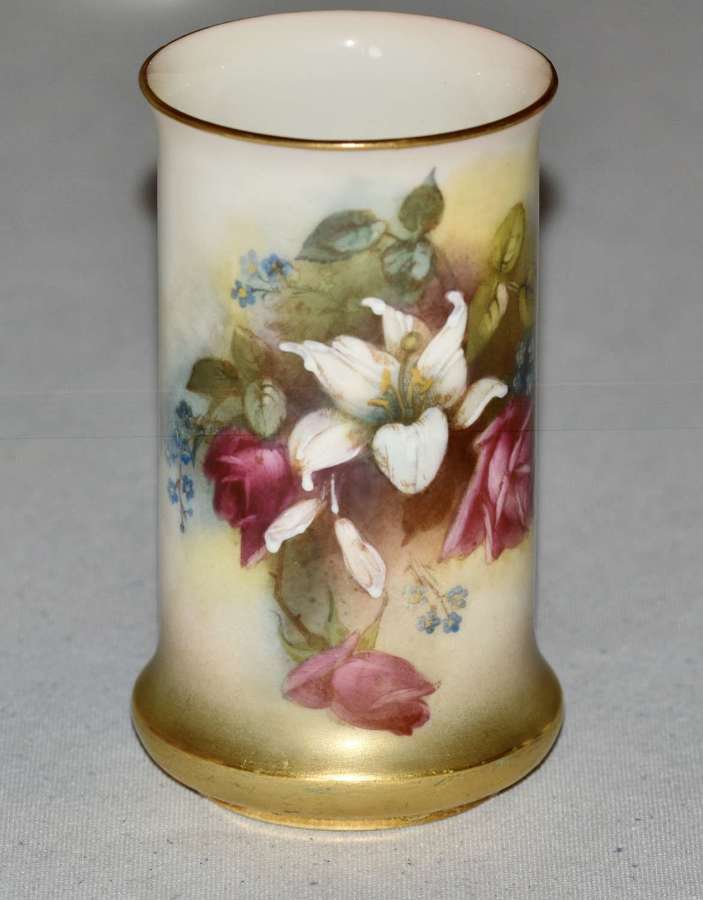 1914 Royal Worcester Hand Painted Floral Spill Vase