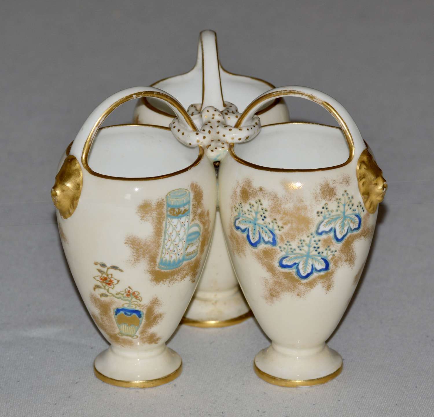 An Unusual Design of a Victorian Royal Worcester Triple Vase c1876/91