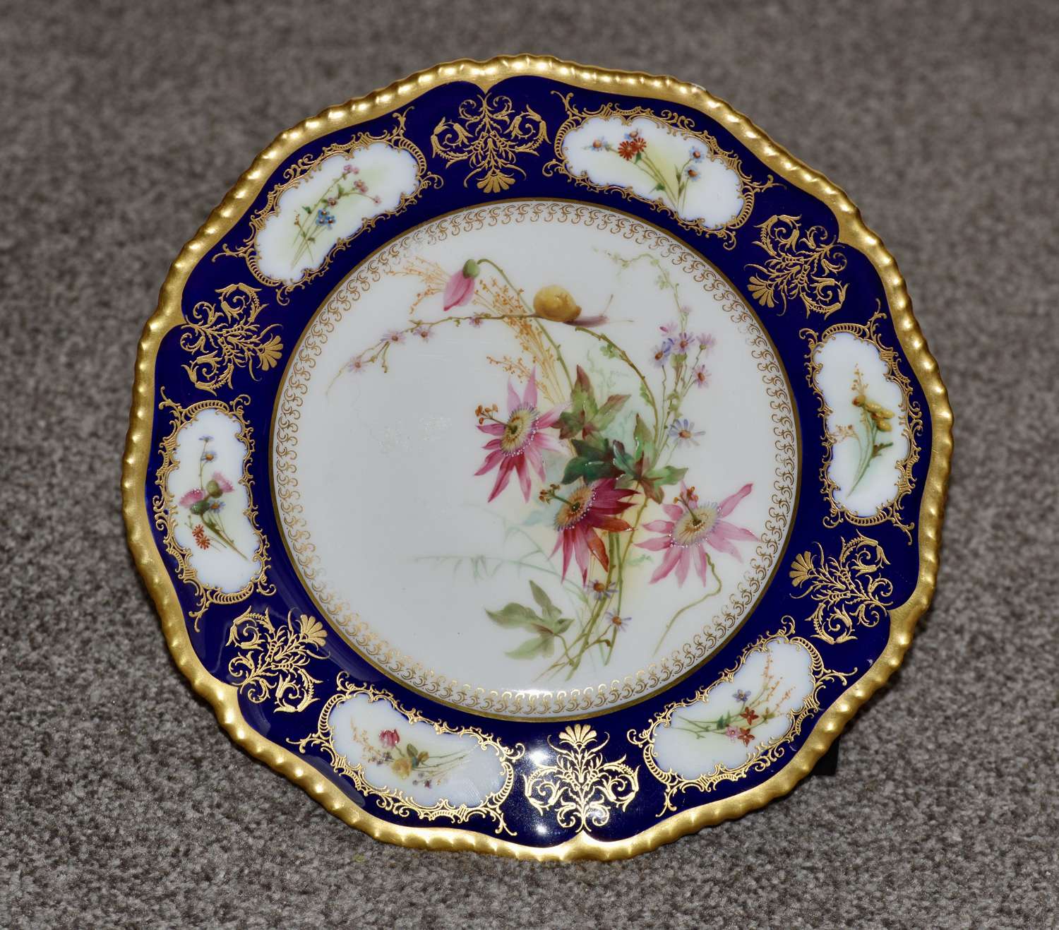 1904 Royal Worcester Plate with Spray Hand Painted Flowers and Snail