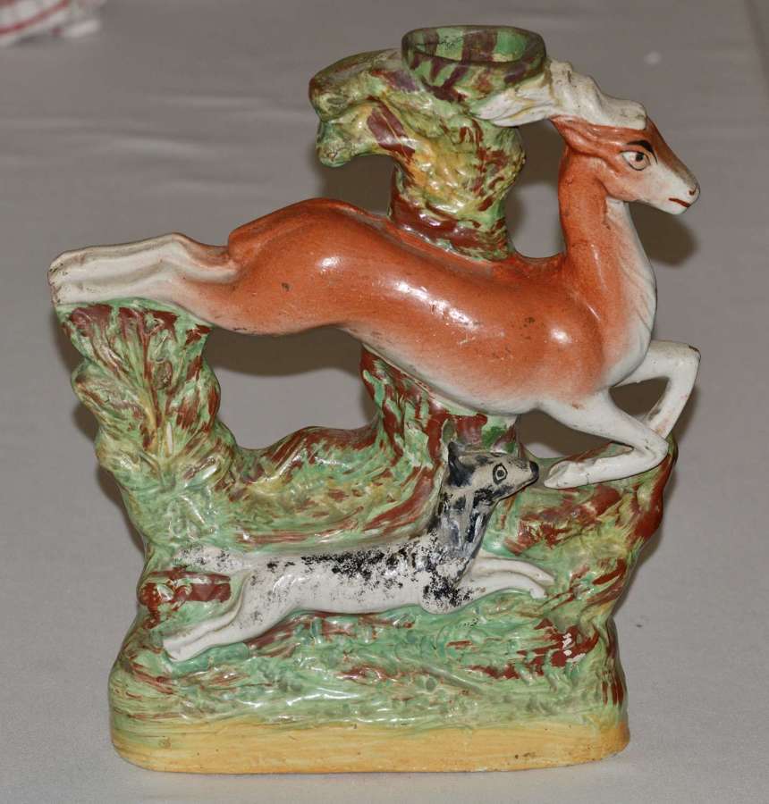 A 19th Century Staffordshire Large Spill Vase - Hound Chasing a Deer