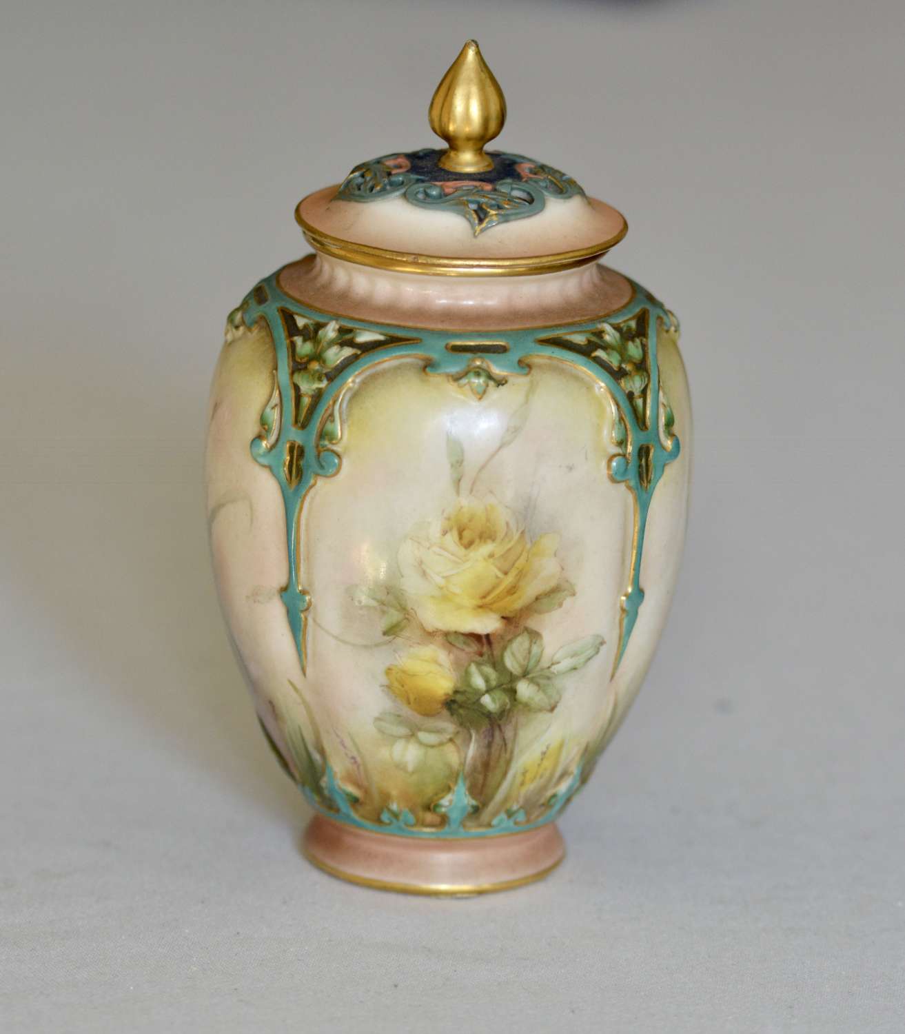 Late 19th Century Hadley Worcester Vase and Cover Painted with Yellow