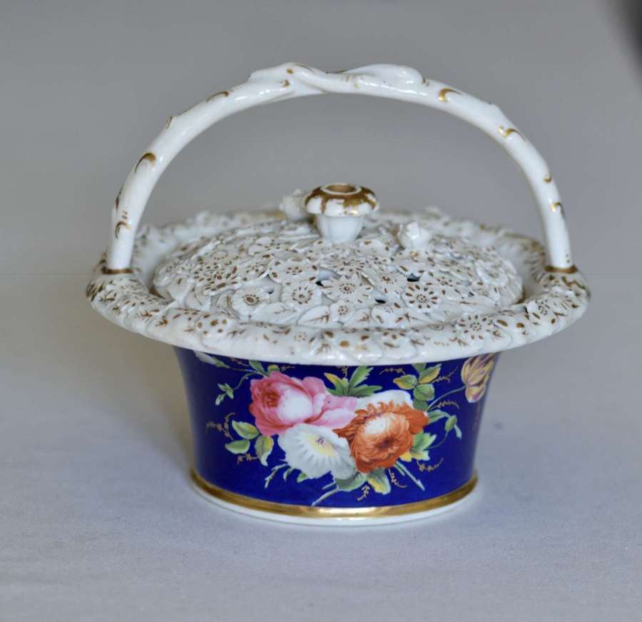 Early 19th Century Chamberlain’s Pot Pourri Floral Basket and Cover