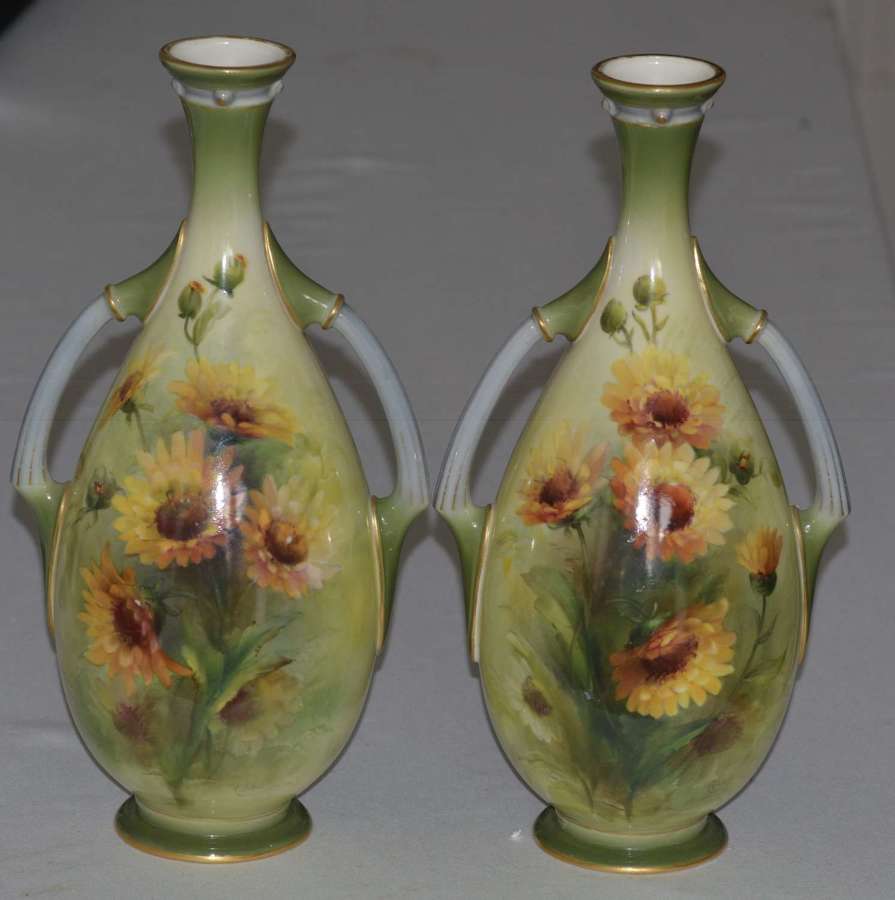 Pair Royal Worcester 2 Handled Vases George Cole 1903/ 1906