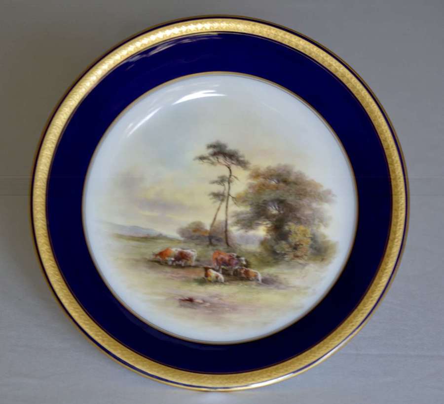 Royal Worcester Dish 1914 Hand-Painted Lowland Cattle by John Stinton