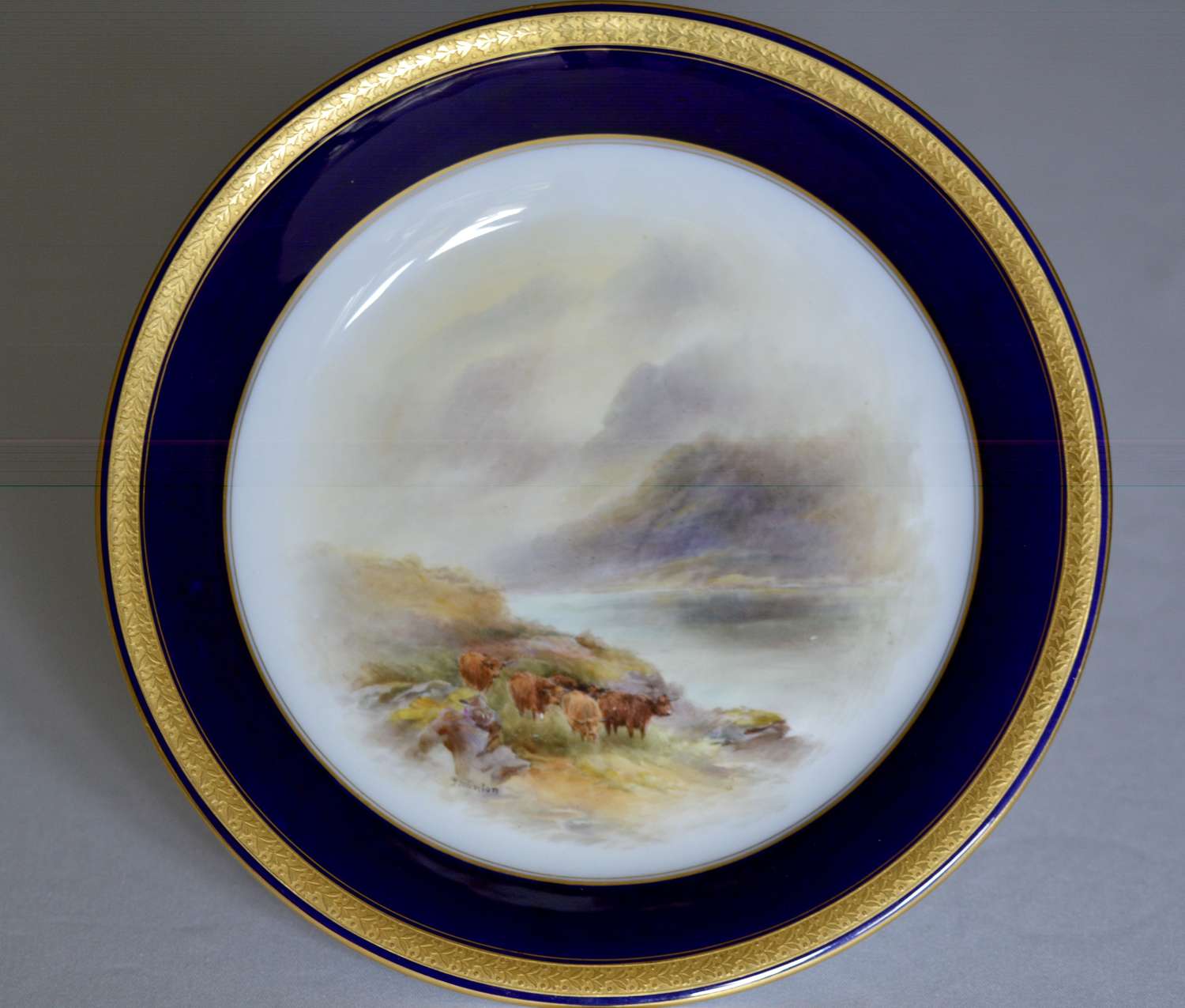 Royal Worcester 1914 Dish Highland Cattle Hand-Painted by John Stinton