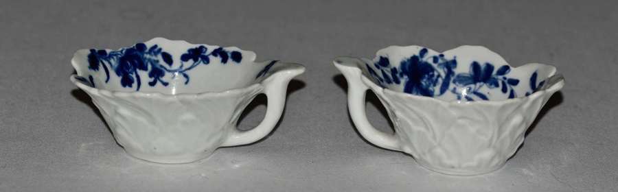 1758-60 An Attractive Pair of Worcester Geranium Moulded Butterboats