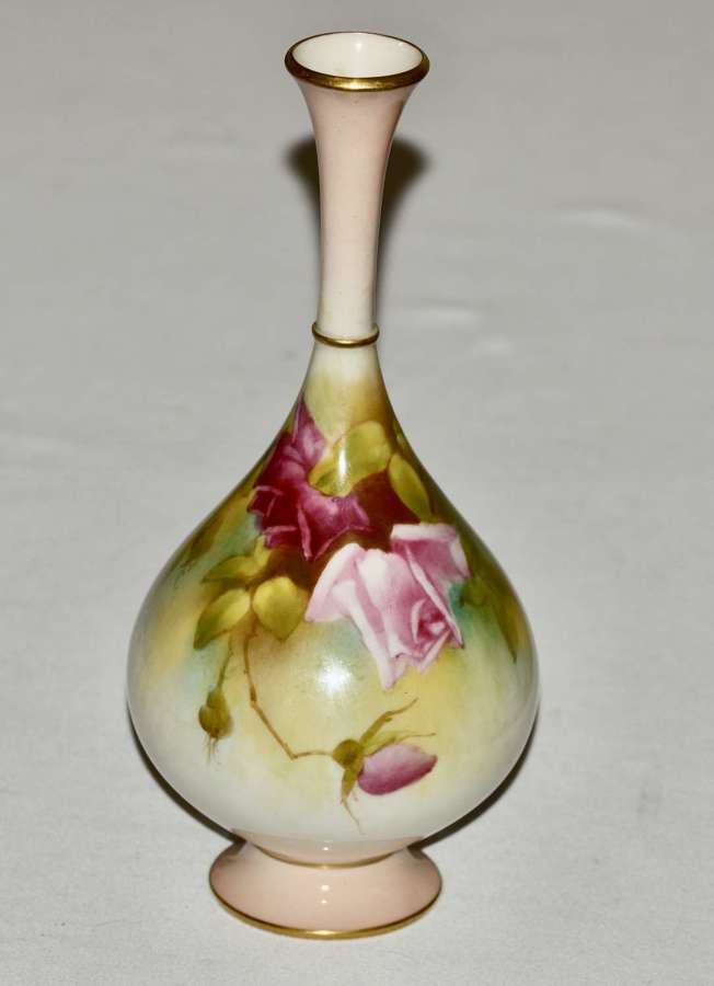 1913 Royal Worcester Hadley Porcelain Vase - Painted with Roses