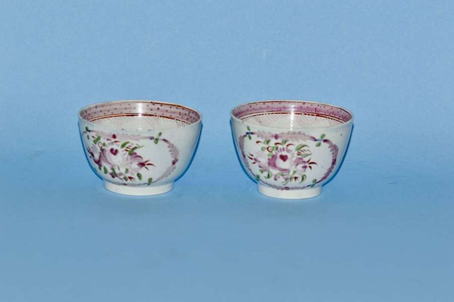 Pair of Antique Famille Rose Pearlware Tea Bowls